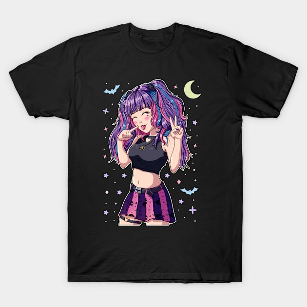 Cute Anime Girl Pastel Goth Purple T-Shirt by Dener Queiroz